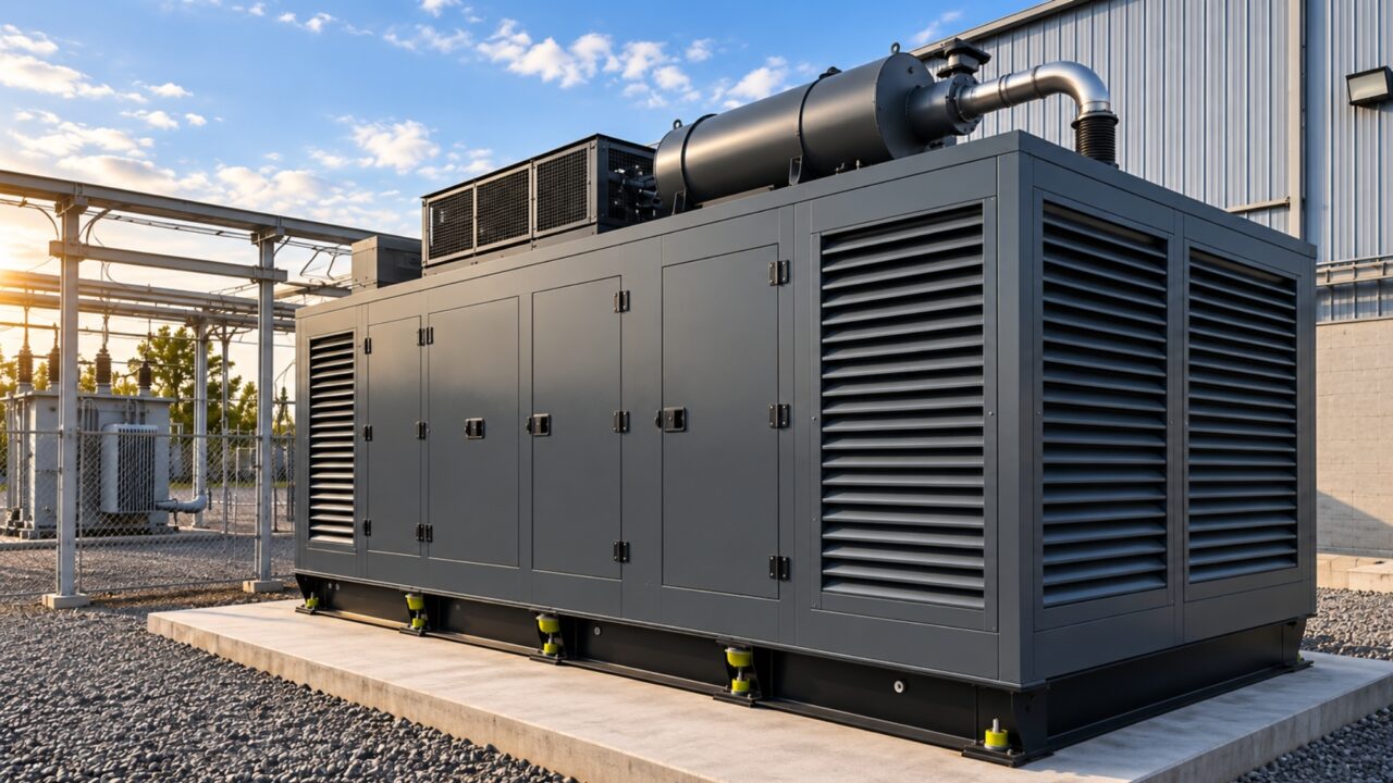Industrial generator system for commercial power backup.